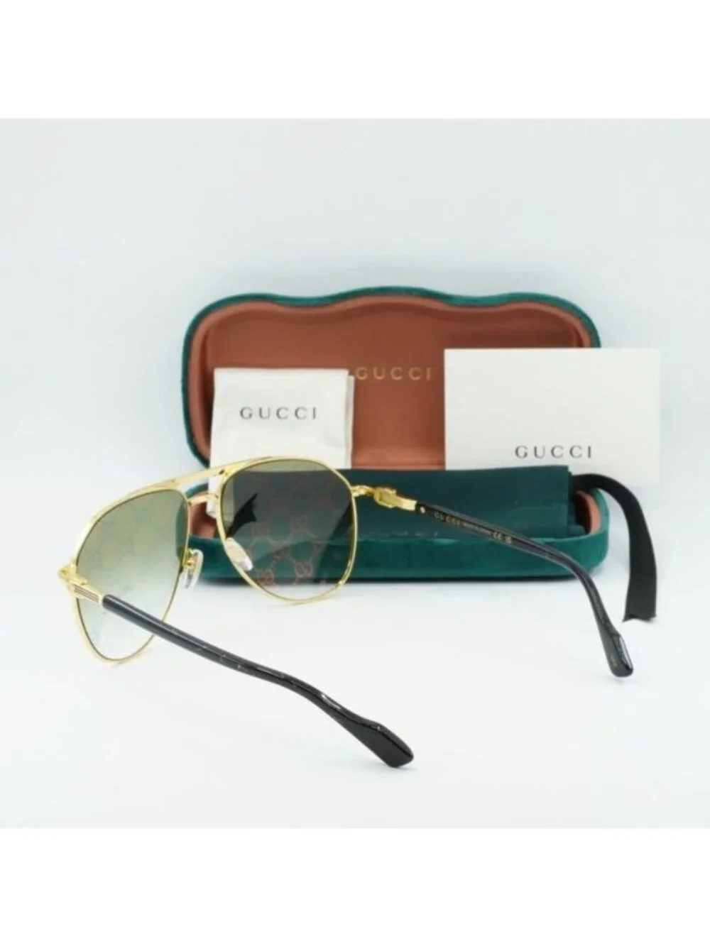 Gucci GG1220S 004 Aviator Sunglasses – Gold/Green with Pattern